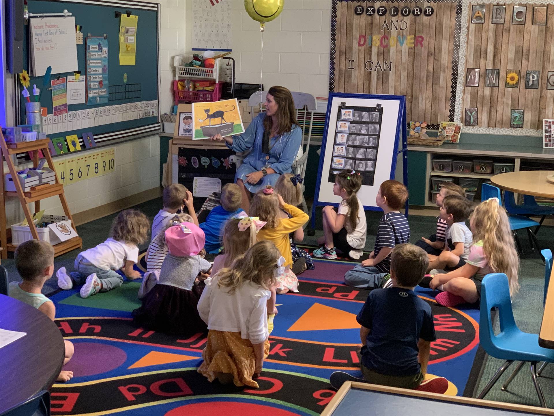 Storytime on the first day of preschool at Monroe