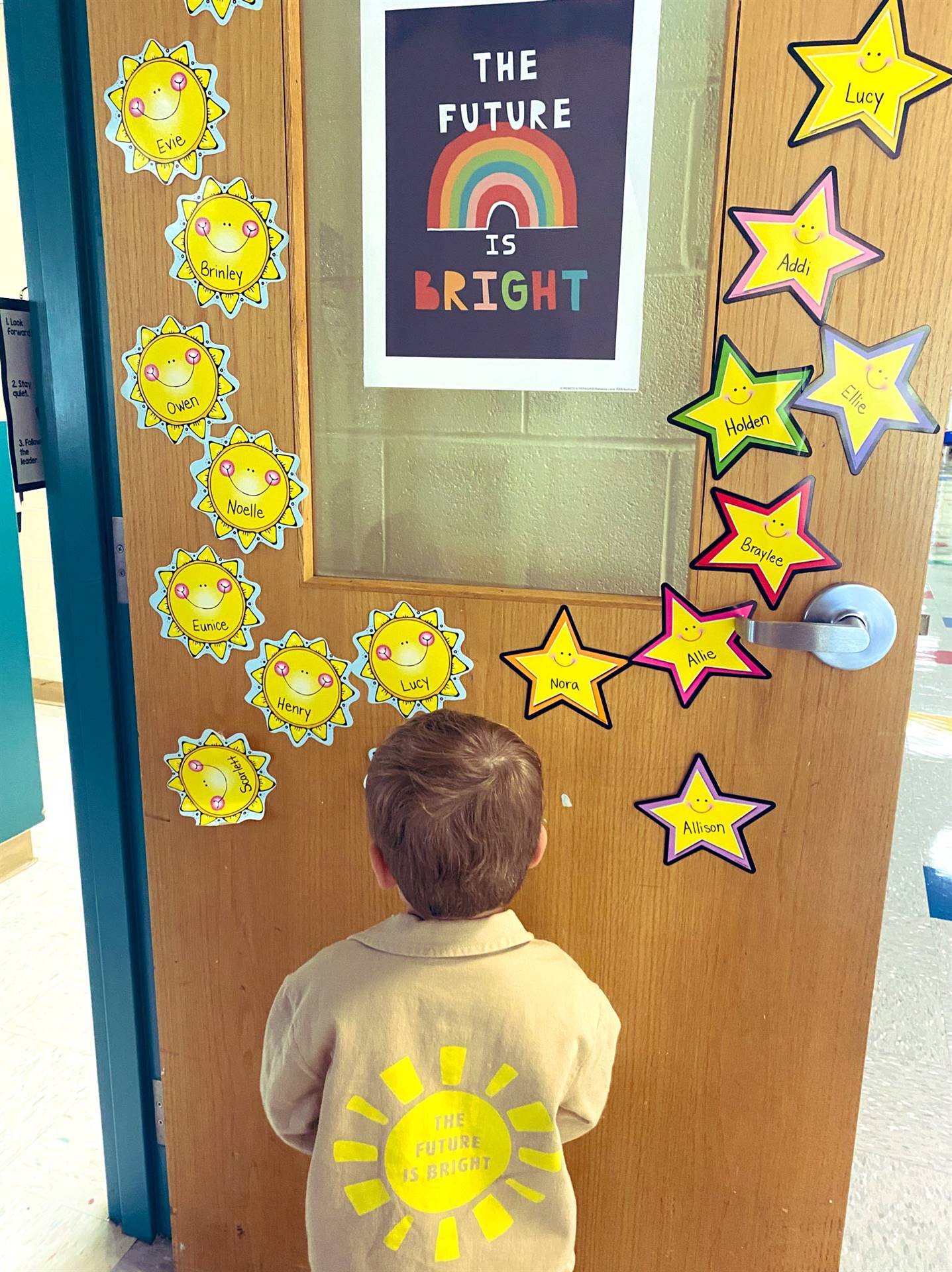 Your Future is Bright Child with stars on door